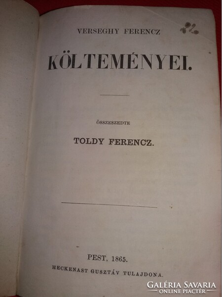 1865.antik VERSEGHY Ferenc versei Heckenast Gusztáv saját tulajdona volt.RITKA a képek szerint