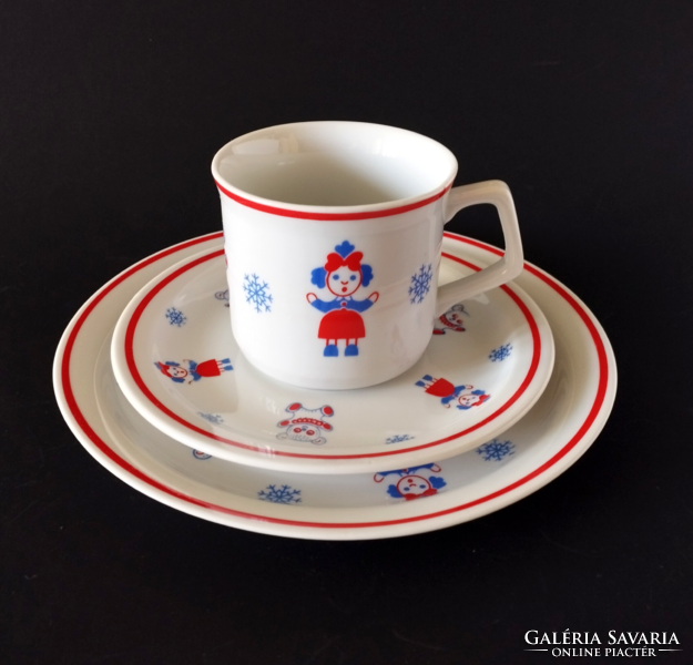 4 DB RÉGI SZÉP RITKA ZSOLNAY PORCELÁN MACIS GYEREK ÉTKÉSZLET,SZETT