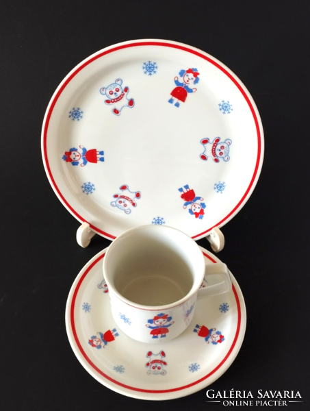 4 DB RÉGI SZÉP RITKA ZSOLNAY PORCELÁN MACIS GYEREK ÉTKÉSZLET,SZETT