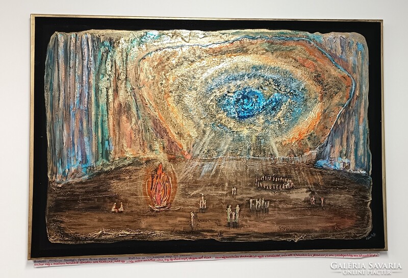 Prima díjas művésztől: Aranyidő 120x80 cm, zománckép arannyal.  Károlyfi Zsófia/1952 Tanúsítvánnyal