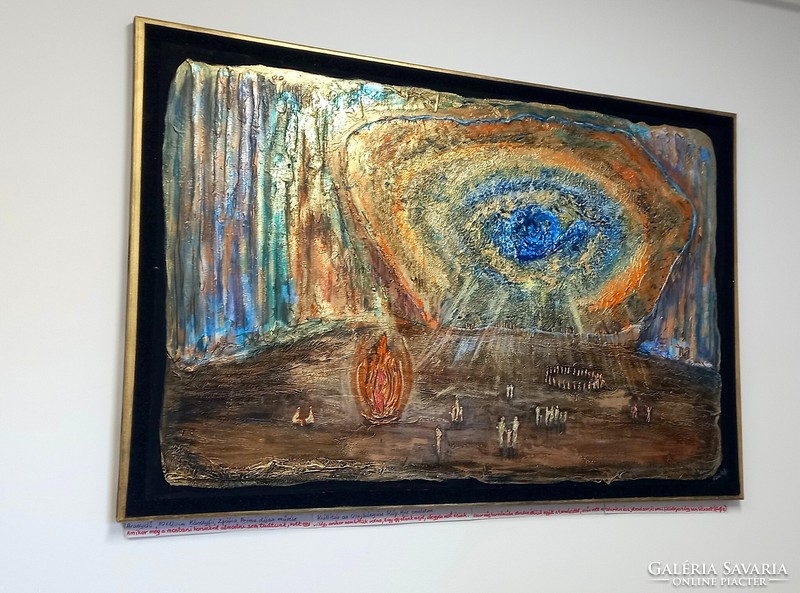 Prima díjas művésztől: Aranyidő 120x80 cm, zománckép arannyal.  Károlyfi Zsófia/1952 Tanúsítvánnyal