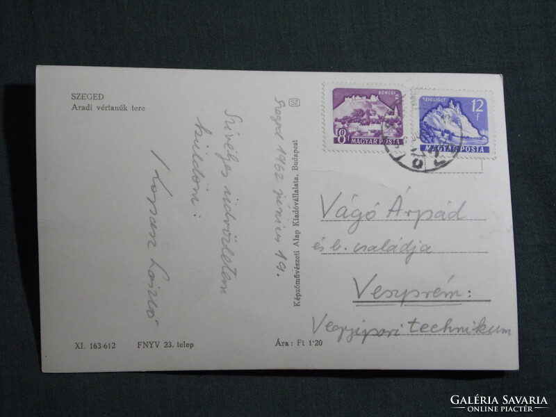 Képeslap,Szeged,Aradi vértanuk tere látkép,részlet, 1961-