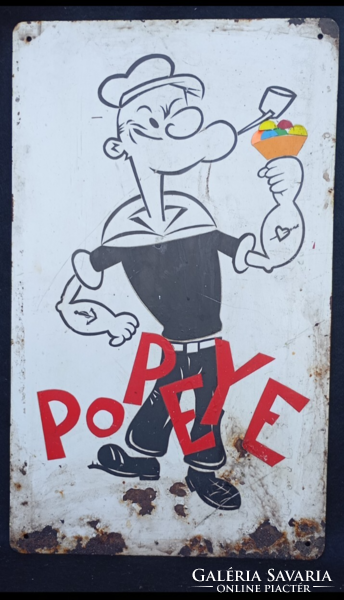 Popeye zománcozott  fém  reklámtábla vegyes technikával dekorálva 1970
