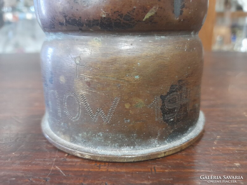 II.VH 1943-as,Bronz,Réz Magyar Címeres,Emlék,Ágyú Hadi Löveg Hüvely Váza.36 cm.