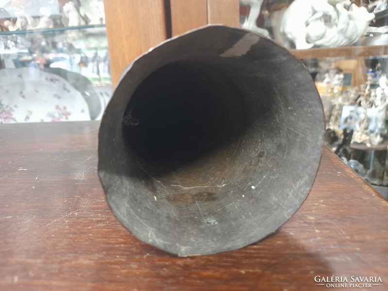 II.VH 1943-as,Bronz,Réz Magyar Címeres,Emlék,Ágyú Hadi Löveg Hüvely Váza.36 cm.