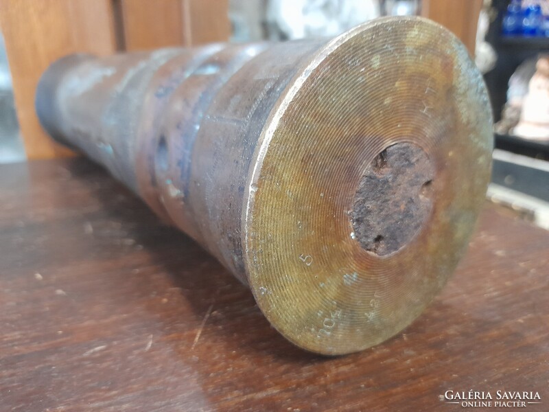 II.VH 1943-as,Bronz,Réz Magyar Címeres,Emlék,Ágyú Hadi Löveg Hüvely Váza.36 cm.