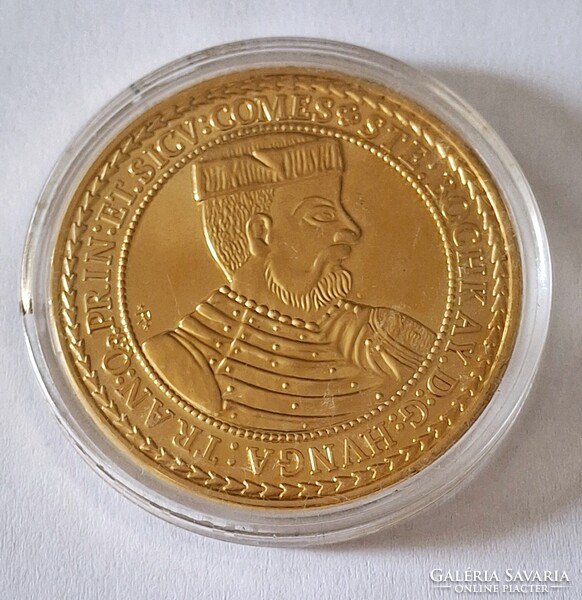 Bocskai István10 dukát 1605 érem utánverete 24karátos arannyal bevont ,kapszulában