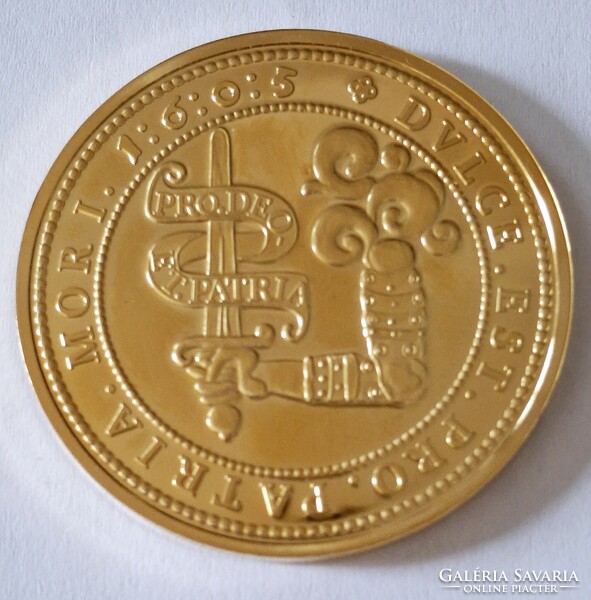 Bocskai István10 dukát 1605 érem utánverete 24karátos arannyal bevont ,kapszulában