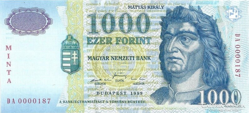 1000 forint 1999 MINTA UNC alacsony sorszám "0000187"
