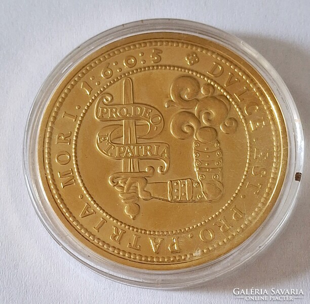 Bocskai István10 dukát 1605 érem utánverete 24karátos arannyal bevont ,kapszulában