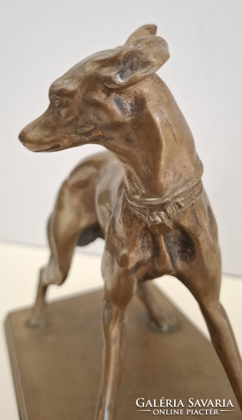 Bronz agár szobor, whippet dísztárgy, Art Deco kisplasztika, gyűjtői darab