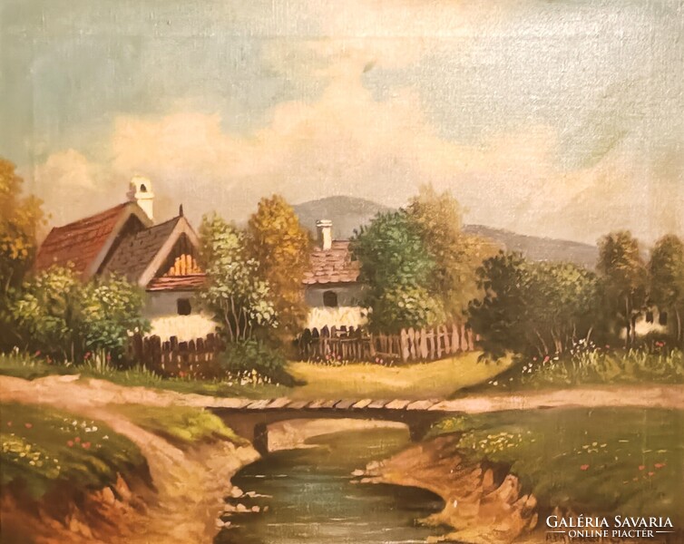1 ft-ról indul! Apátfalvi Czene János (1904-1984) Falusi utcakép. Olaj/vászon. 40x50cm plusz keret!