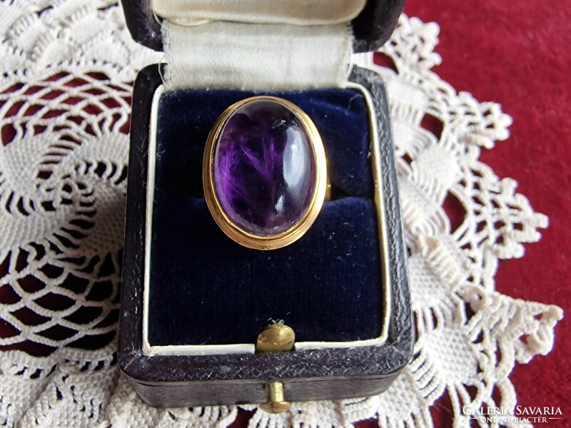 Byzantine-style 14k gold mounted nature amethyst dome ring