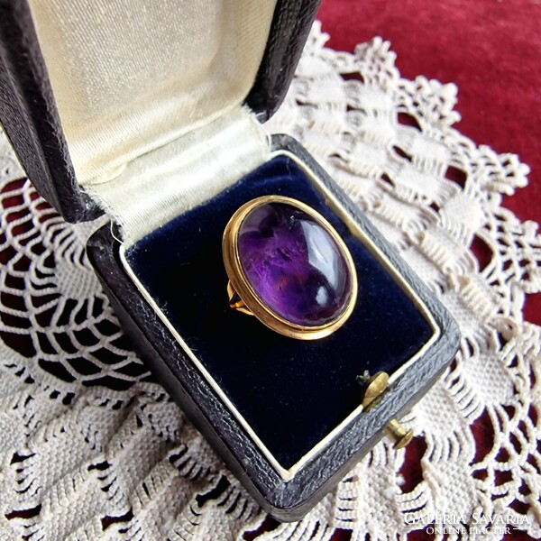 Byzantine-style 14k gold mounted nature amethyst dome ring
