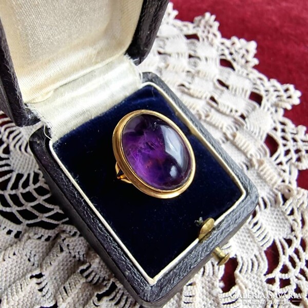 Byzantine-style 14k gold mounted nature amethyst dome ring
