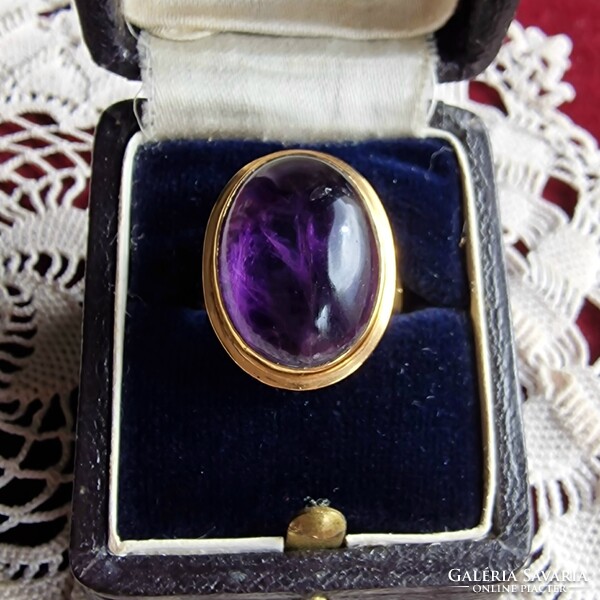 Byzantine-style 14k gold mounted nature amethyst dome ring
