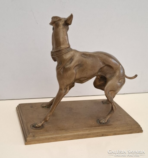 Bronz agár szobor, whippet dísztárgy, Art Deco kisplasztika, gyűjtői darab