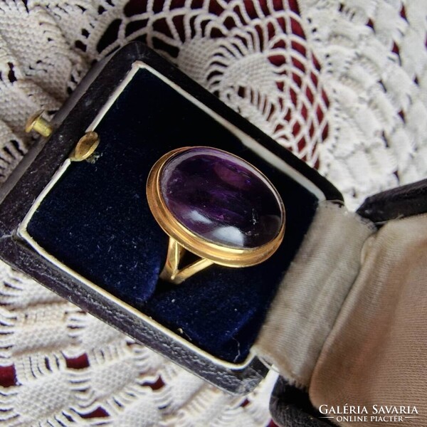 Byzantine-style 14k gold mounted nature amethyst dome ring