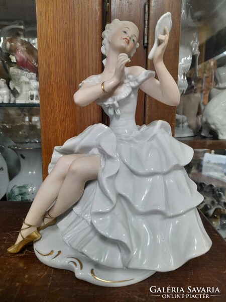 Ritka Nagyméretű Német,Germany Wallendorf Tükrös Táncos Balerina Porcelán Figura.23.5 cm.