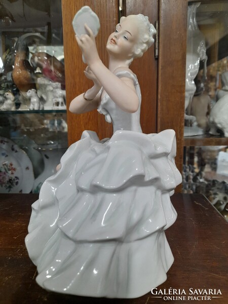 Ritka Nagyméretű Német,Germany Wallendorf Tükrös Táncos Balerina Porcelán Figura.23.5 cm.