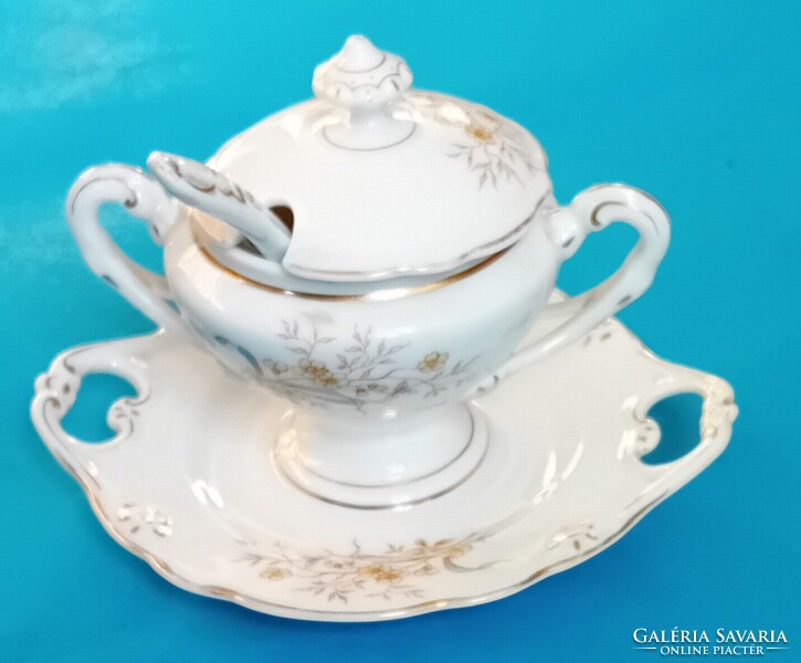 Porcelán cukortartó , kézi festés , aljjal egybeépítve