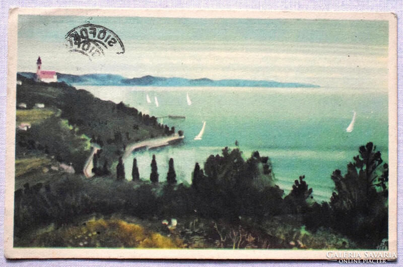 Tihany - látkép  - Tuka lászló grafikus képeslap