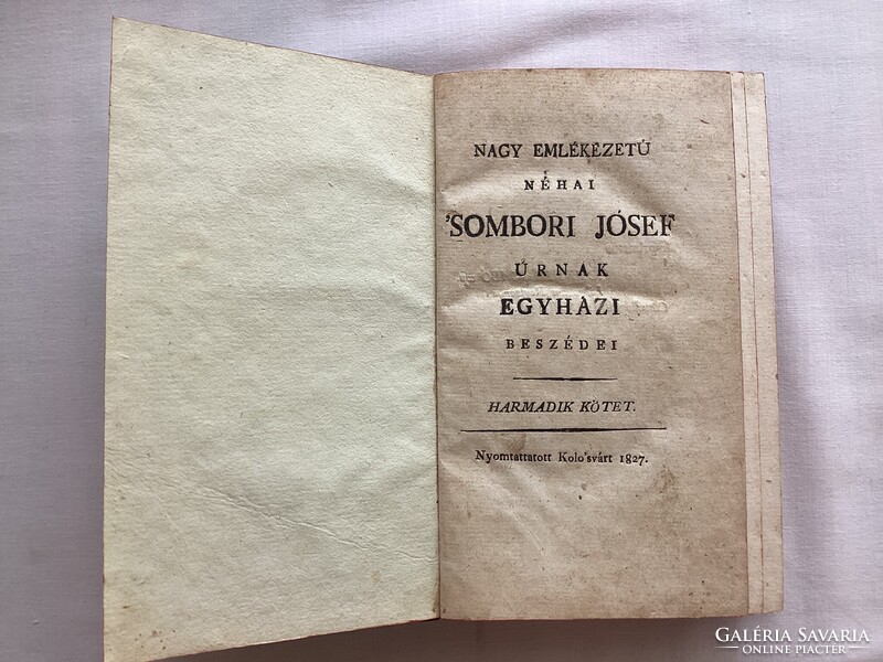 Sombori József Úrnak Egyházi Beszédei 1827 . ( harmadik kötet ) .