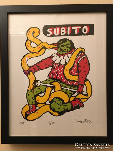 Stark Attila ( 1979- ) Subito- Roham sorszámozott szitanyomata  .