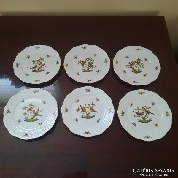 6 db Herendi Rothschild mintás porcelán süteményes tányér készlet
