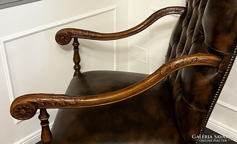 Gyönyörű , antik, neoreneszánsz,  bőr  fotel -karosszék- trónszèk !