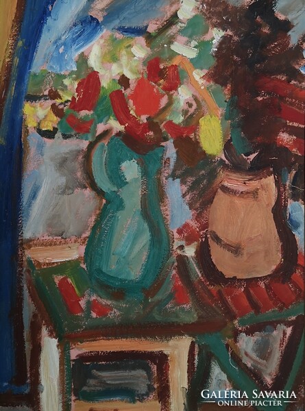 Miklós Németh(1934-2012): Hokedlis still life. Signed, early oil painting.