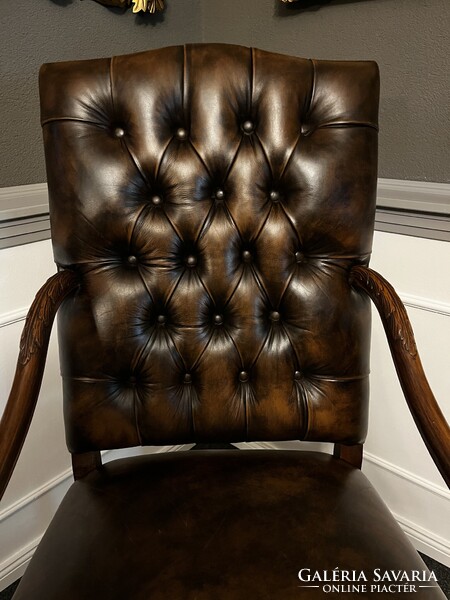 Gyönyörű , antik, neoreneszánsz,  bőr  fotel -karosszék- trónszèk !