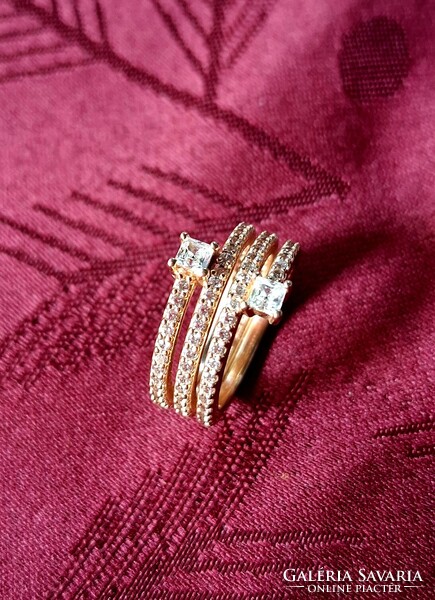 Pandora 3-szoros spirál női gyűrű, 14 karátos rozéarannyal, rosegold futtatott, cirkónia kövekkel,
