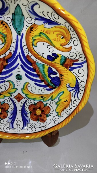 Jelzett eredeti Deruta Raffaellesco falidísz tál 23 cm átmérő  kínáló magas peremmel
