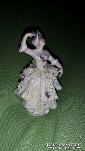 Antik 19. sz jelzésű német porcelán Unterweissbach mini barokk Balerina figura 10 cm képek szerint