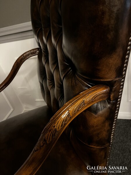 Gyönyörű , antik, neoreneszánsz,  bőr  fotel -karosszék- trónszèk !