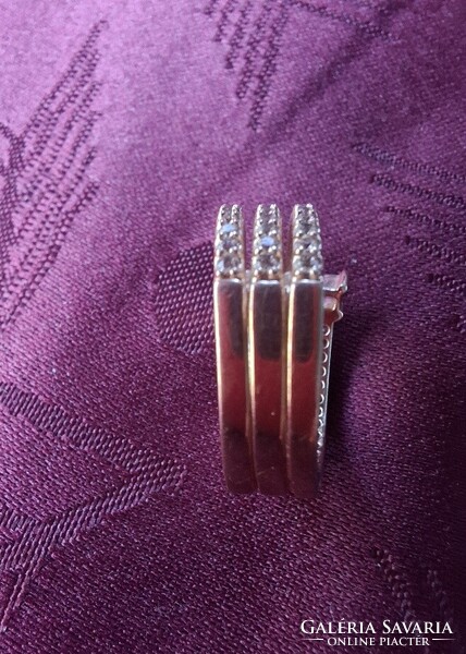 Pandora 3-szoros spirál női gyűrű, 14 karátos rozéarannyal, rosegold futtatott, cirkónia kövekkel,