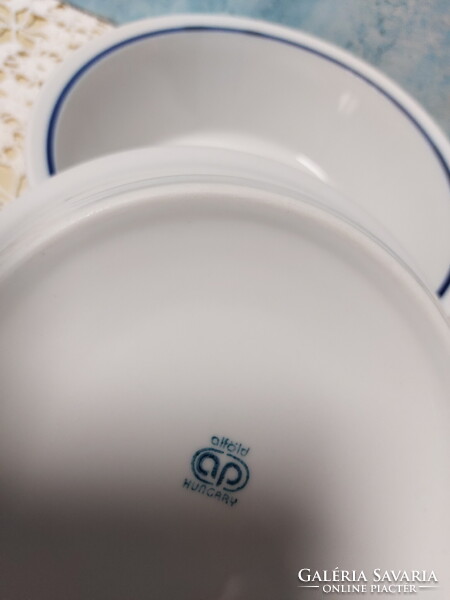 Alföldi menzás kék csíkos gulyásos, kocsonyás porcelán tányér