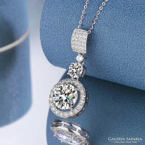 Moissanite 6 karátos Gyémánt Köves Nyaklánc 18K Aranyozott 925 Tiszta Ezüst +ajándékdoboz. Új!