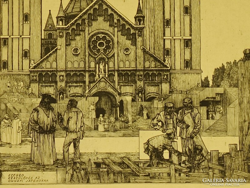 Rékassy Csaba rézkarc Készülődés a szegedi ünnepi játékokra