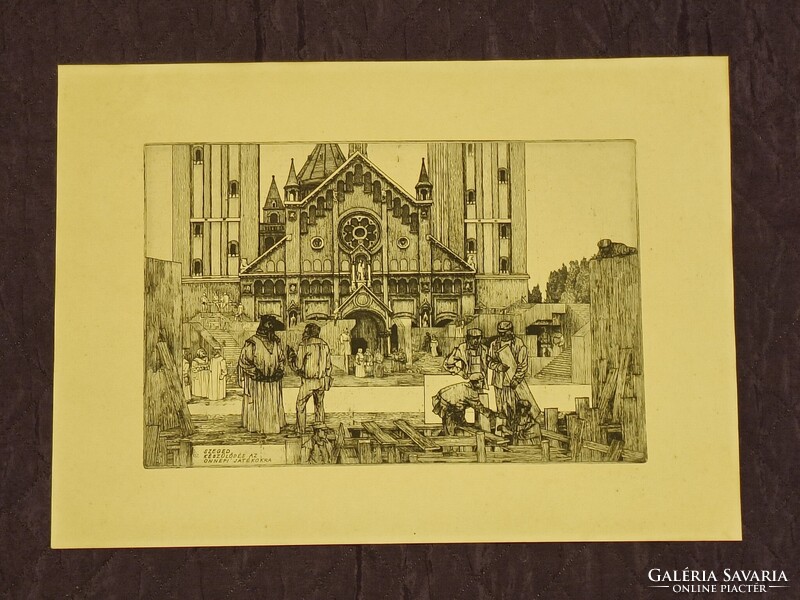 Rékassy Csaba rézkarc Készülődés a szegedi ünnepi játékokra