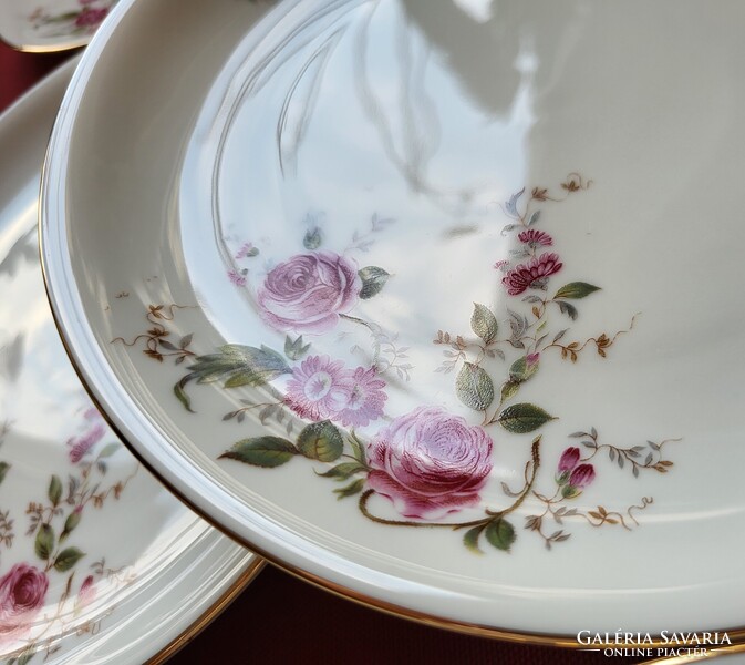 Eschenbach Bavaria német porcelán süteményes készlet kistányér tányér tálaló tál arany széllel virág