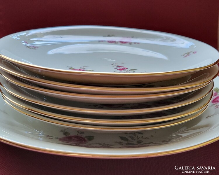 Eschenbach Bavaria német porcelán süteményes készlet kistányér tányér tálaló tál arany széllel virág