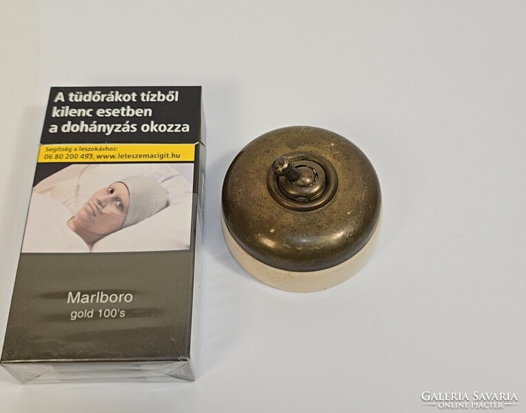 Antik porcelán + réz elektromos kapcsoló / "villanykapcsoló"