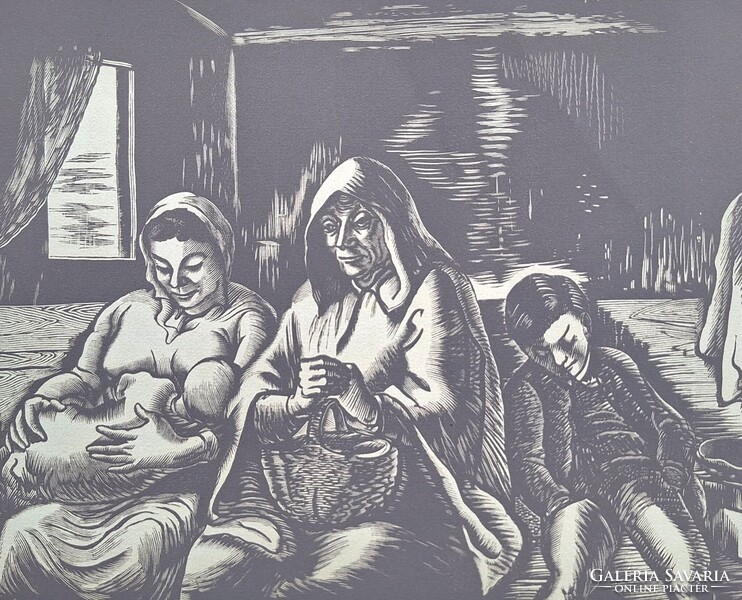 Vadász Endre (1901-1944): Szent család - szignózott fametszet Honoré Daumier után