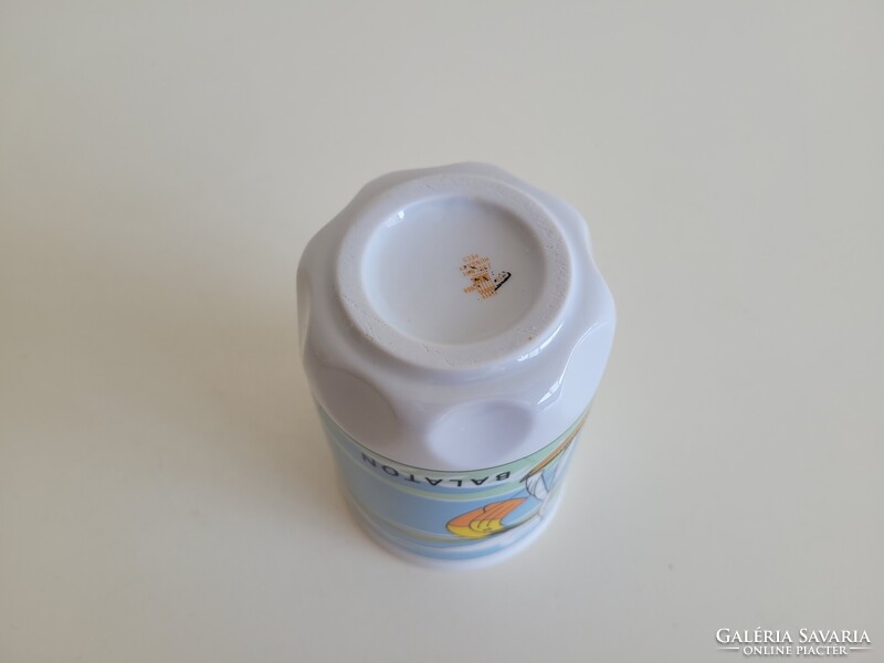 Retro régi Balatoni emlék Zsolnay porcelán bögre vitorlás mintás mid century Balaton szuvenír