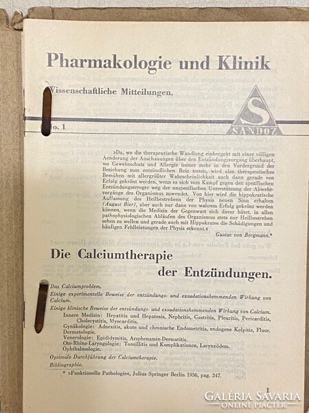 Pharmakologie und Klinik Wissenschaftliche Mitteilungen Sammelmappe Sandoz Német nyelvű folyóirat.
