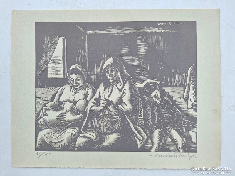 Vadász Endre (1901-1944): Szent család - szignózott fametszet Honoré Daumier után