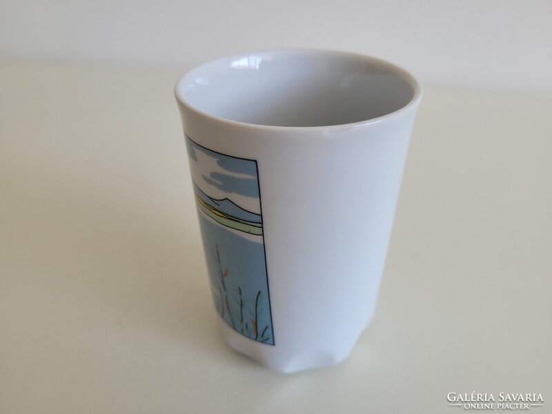 Retro régi Balatoni emlék Zsolnay porcelán bögre vitorlás mintás mid century Balaton szuvenír