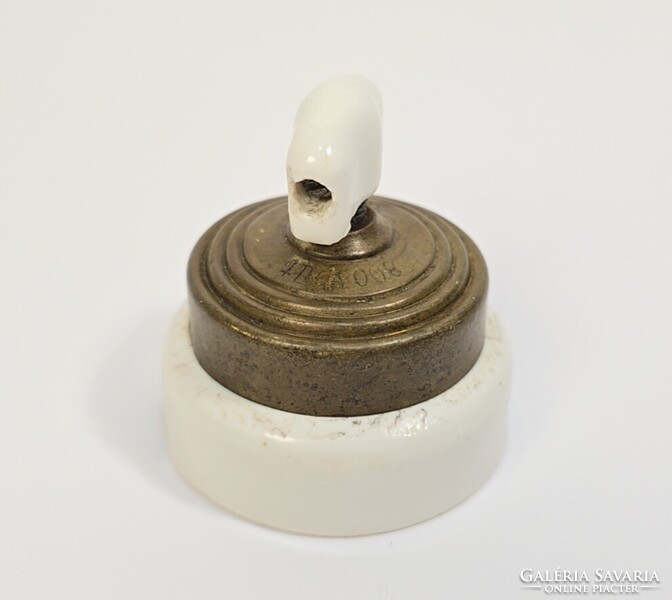 Antik porcelán + réz elektromos kapcsoló / "villanykapcsoló"